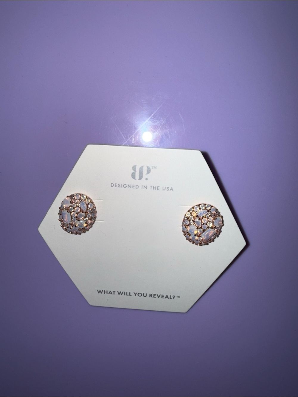 BOMB PARTY Opal & Crystal Rose Gold Stud Earrings - Designed in the USA